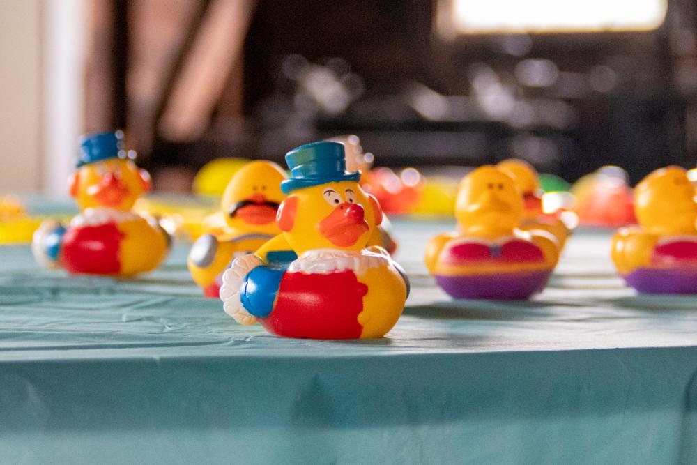 A very patriotic duck looks ready to race in 2025. File photo