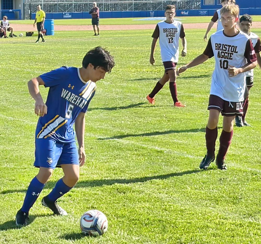 A Wareham soccer player corrals the ball during the team's 6-1 win on Tuesday, Sept. 8. Photo by Christian Uva