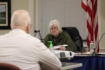 Chair of the Conservation Commission, Sandra Slavin, speaks to the group with Safe Harbor Marinas. Photo by Brandy Muz