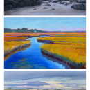 This photo shows images from the artists who are exhibiting: Kim Gatesman, Christy Gunnels and Barbara Healy